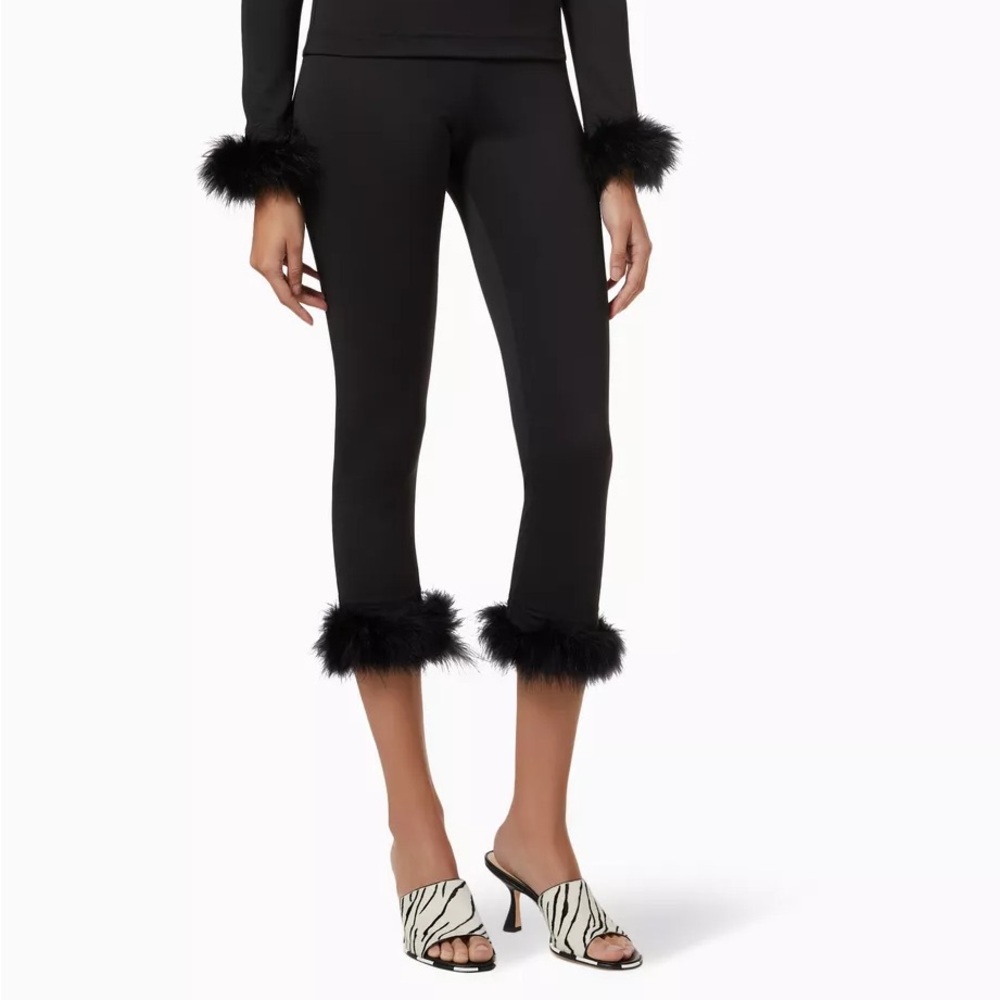 Sleeper Feather Trim Capri Leggings- Black, Removable Feathers